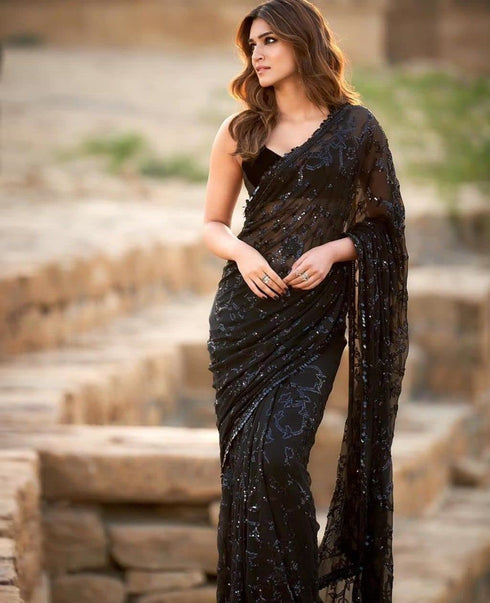 VasthrlaySequence Georgette Black Free Ethnic Wear