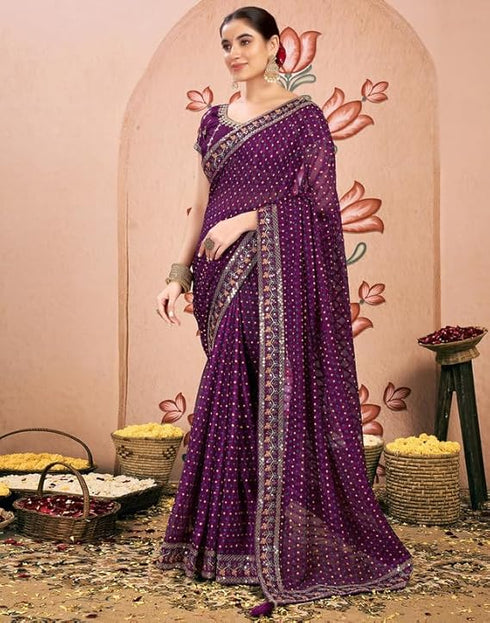 Vasthrlay Bandhani Embroidery Unstitched Rama Green Saree