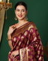 Vasthrlay Womens Jacquard Maroon | Gold Saree With Unstitched Blouse Piece