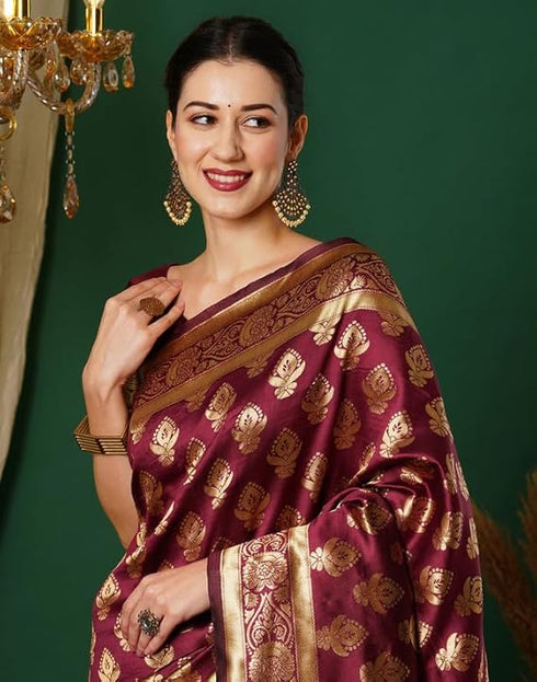 Vasthrlay Womens Jacquard Unstitched Maroon Saree