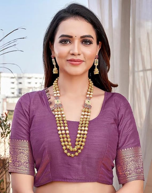 Vasthrlay Banarasi Kanjivaram Mauve Saree With Unstitched Blouse Piece