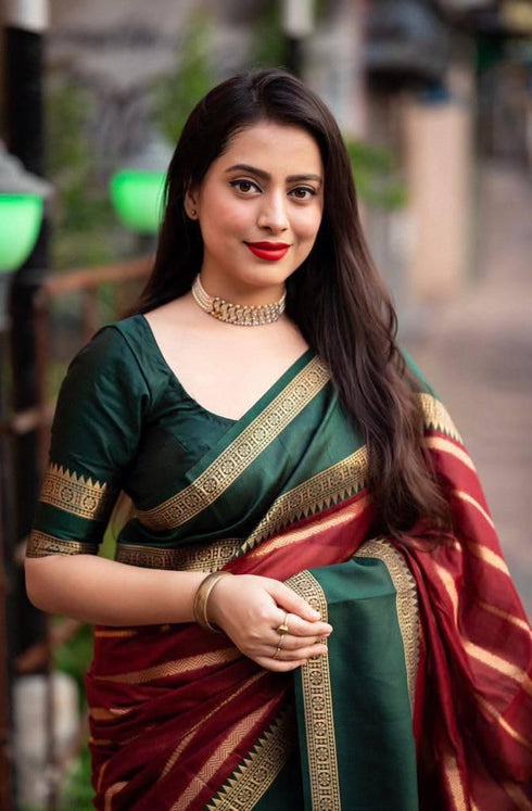 Vasthrlay Kanjivaram Unstitched Material Suitable Az Ys Og Chamkili Parent Maroon Ethnic Wear