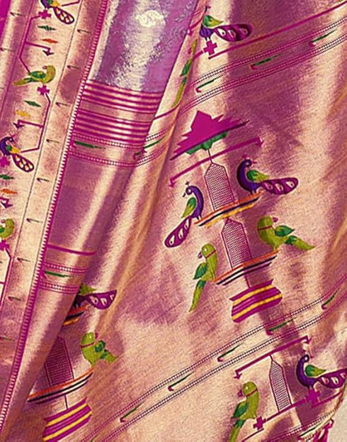 Vasthrlay Womens Paithani Unstitched Orange Saree