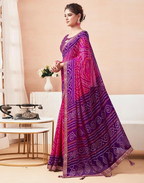 Vasthrlay Bandhani Printed Chiffon Orange Saree