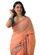 Vasthrlay Womens Printed Peach Saree With Green Unstitched Blouse Piece
