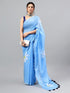 Vasthrlay Blue Linen Floral Printed Saree With Solid Unstitched Linen Blouse Piece