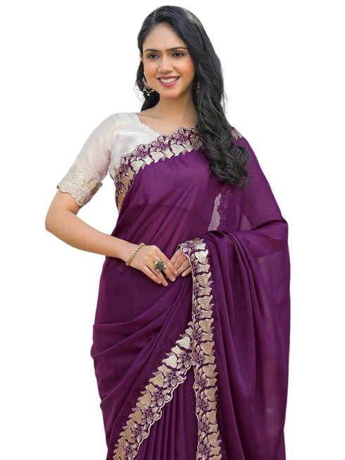 Vasthrlay Georgette Embroidery Rani Saree