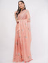 Vasthrlay Peach Printed Linen Saree With Unstitched Blouse Piece