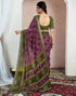 Vasthrlay Chiffon Bandhani Wine & Olive Green Saree With Unstitched Blouse Piece