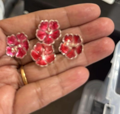 Pure silver Enamel red flowers 5g (Pack of 4)