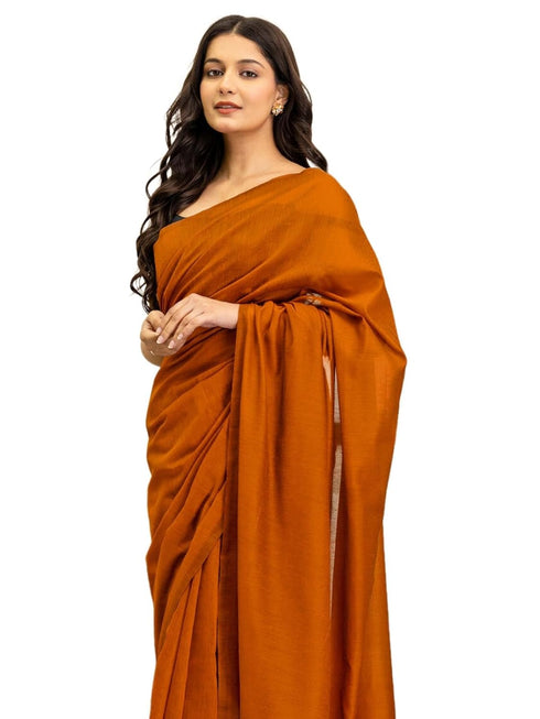 Vasthrlay Chanderi Tassels Unstitched Rust Saree