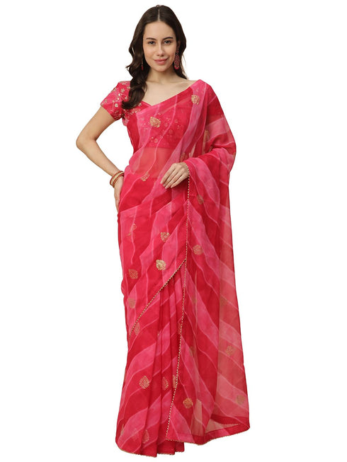Vasthrlay Georgette Leheriya Embroidered Rani Saree