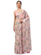 Vasthrlay Peach Pink Floral Printed Organza Saree With Unstitched Blouse
