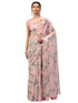 Vasthrlay Peach Pink Floral Printed Organza Saree With Unstitched Blouse