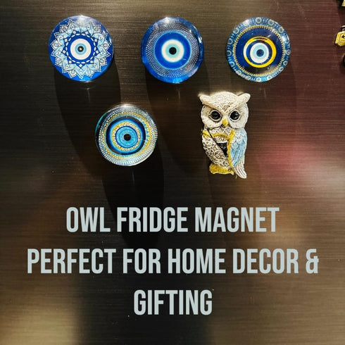 Owl Fridge Magnet for Good Luck Aesthetic Resin Owl Art Figurine Showpiece