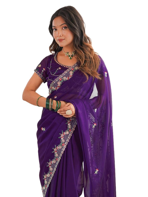 Vasthrlay Sequins Embroidery Green Saree
