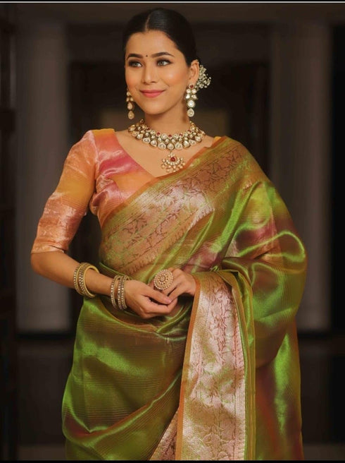 Vasthrlay Organza Kanjivaram Golden Ethnic Wear