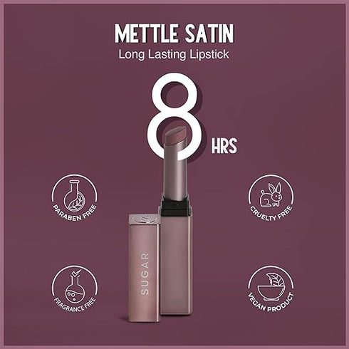 Sugar Cosmetics Mettle Satin Lipstick 07 Gabriella | Soft Dusty Nude | Nude Pink Super Hydrating Smoothens Fine Lines