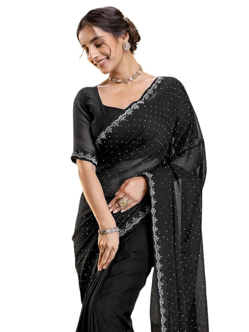 Vasthrlay Womens Georgette Unstitched Black Saree