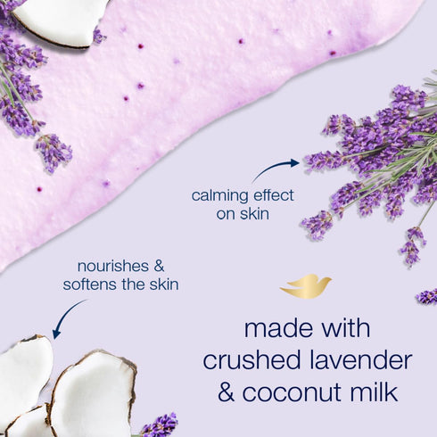 Dove Exfoliating Body Polish Scrub Lavender & Coconut Milk for Dry Skin
