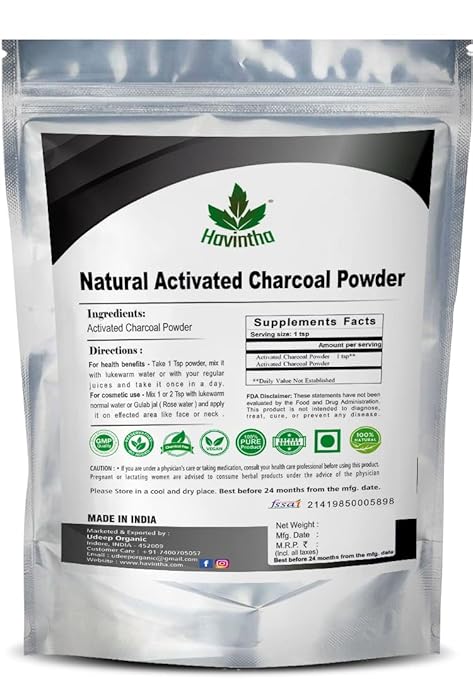 Havintha -100% Natural Activated Charcoal Powder for Skin - Face Pack