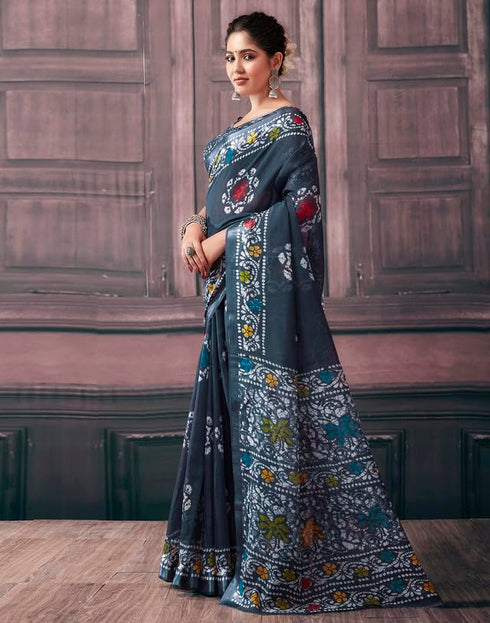 Vasthrlay Womens Printed Unstitched Green Saree