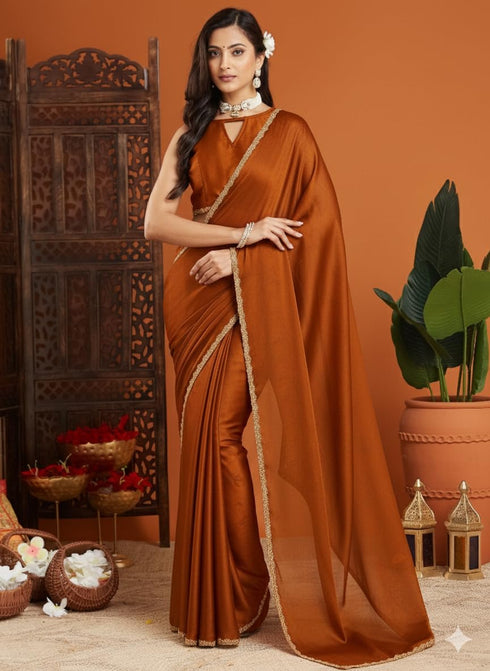 Vasthrlay Orange Decorative Unstitched Saree
