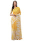 Vasthrlay Yellow Linen Floral | Striped | Check Design Printed Saree With Solid Unstitched Linen Blouse Piece
