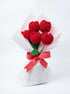 Handmade Crochet Tulip Bouquet with 5 Red Flowers