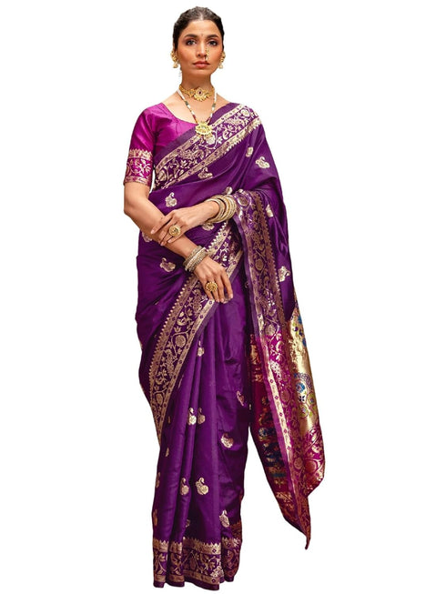 Vasthrlay Banarasi Weaving Navy Navy Blue Saree