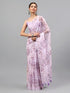 Vasthrlay Purple Sheer Floral Printed Art Chiffon Saree With Unstitched Blouse