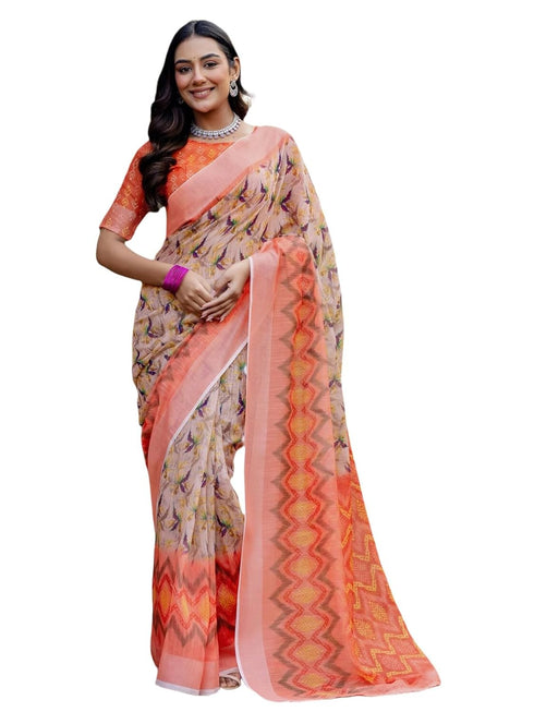 Vasthrlay Womens Printed Unstitched Multicolor Saree