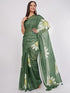 Vasthrlay Printed Green Linen Saree With Unstitched Blouse Piece