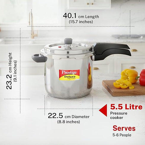 Prestige 3 Litre Stainless Steel Deluxe Alpha Svachh Outer Lid Pressure Cooker