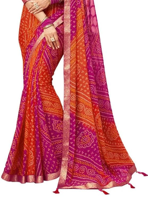 Vasthrlay Bandhani Printed Chiffon Orange Saree