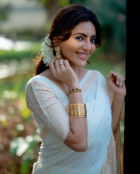 Vasthrlay Kanjivaram Saree Blouse Off White
