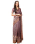 Vasthrlay Taupe Geometric Print Polyester Saree With Dull Gold Zari Border And Unstitched
