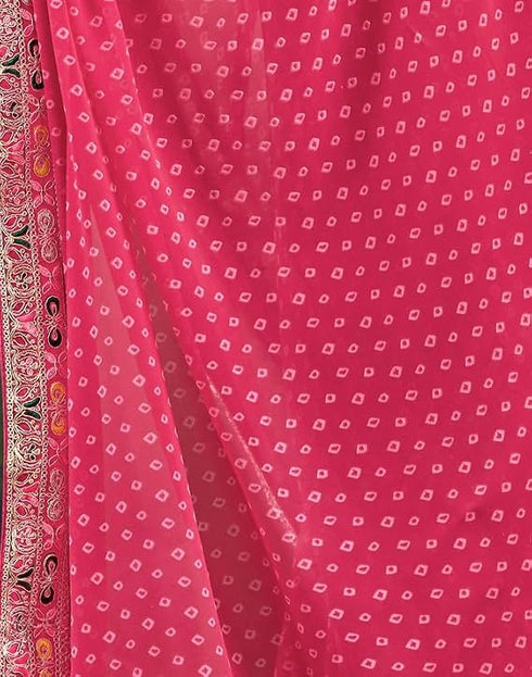 Vasthrlay Georgette Embroidery Pink Saree With Unstitched Blouse Piece