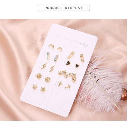 Pairs Boho Crystal Earring Set Cute Hoop Stud