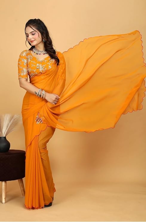 Designer Georgette Saree with Embroidered Blouse Piece