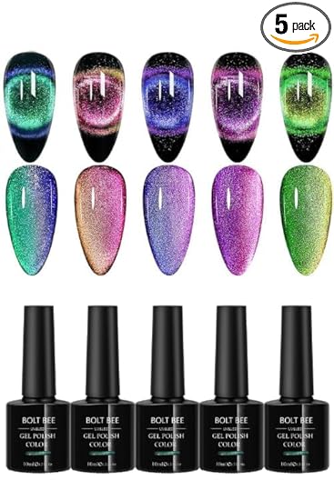BOLT BEE 9D Cat Eye Gel Nail Polish, Magnetic Cat Eye Gel Polish Set 5pcs set