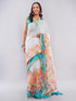 Vasthrlay Women'S Off White Chevron Printed Linen Saree With Unstitched Blouse