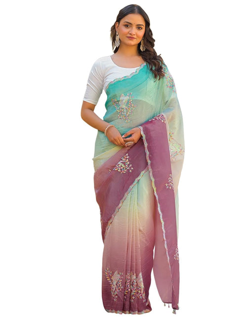 Vasthrlay Sequins Embroidery Orange Saree