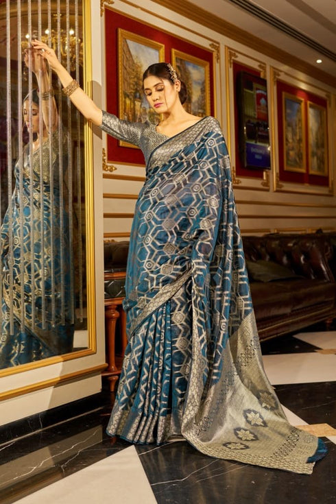 Vasthrlay Women's Organza Designer Unstitched Saree