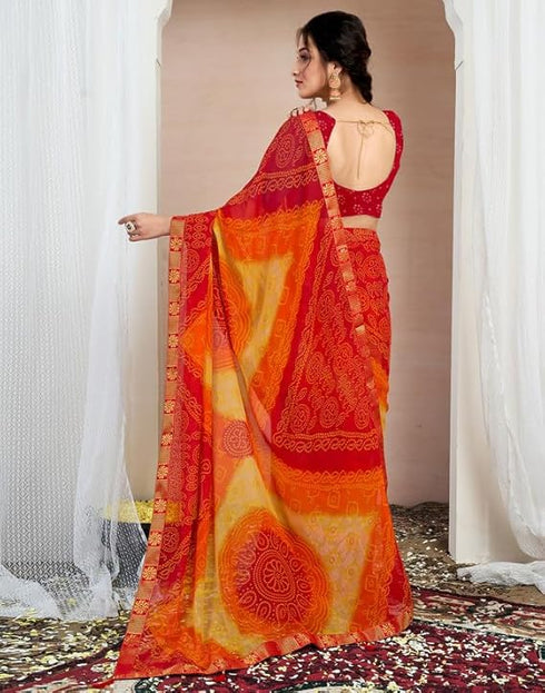 Vasthrlay Chiffon Bandhani Unstitched Yellow Saree