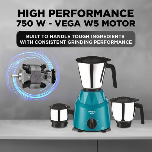 Preethi Prime MG-286 Mixer Grinder, 3 Jars, 750 Watt, Green