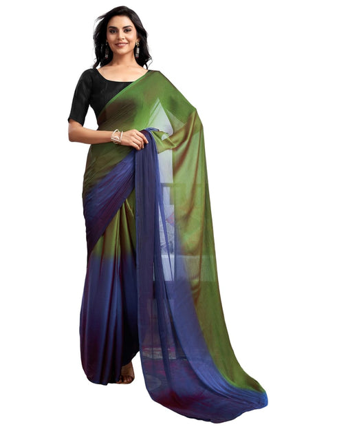 Vasthrlay Womens Chiffon Unstitched Blue Saree