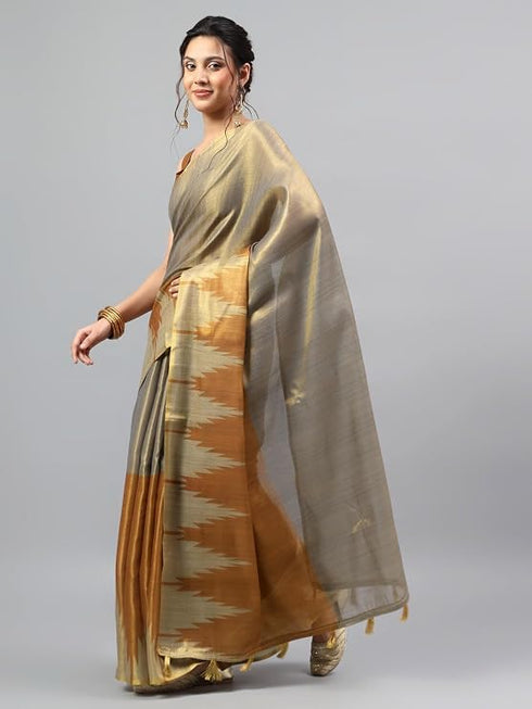 Vasthrlay Yellow Heavy Zari Woven Silk Ethnic Saree With Red Blouse