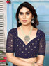 Vasthrlay Georgette Printed Navy Blue | Gold Saree With Unstitched Blouse Piece