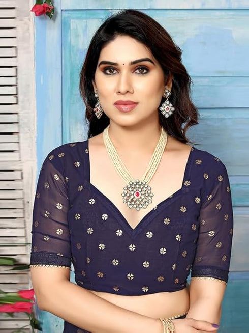Vasthrlay Georgette Printed Unstitched Maroon Saree